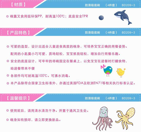 寶德防滑吸底碗藍