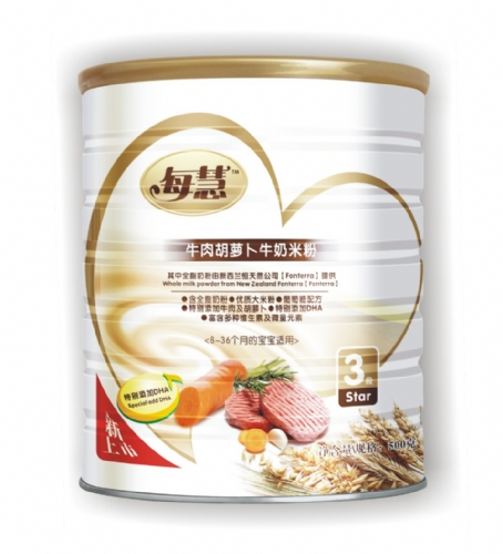 每慧牛肉胡蘿卜牛奶米粉3段(灌裝)