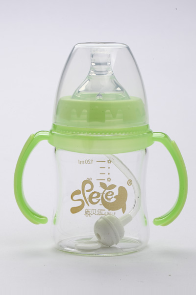 施貝樂(lè)綠色寬口弧形帶柄玻璃奶瓶120ml