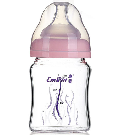 皇嬰寬口晶鉆玻璃小奶瓶120ml粉色