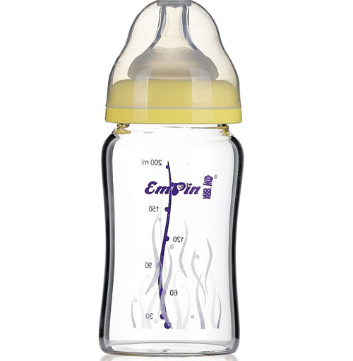 皇嬰寬口晶鉆玻璃大奶瓶200ml黃色