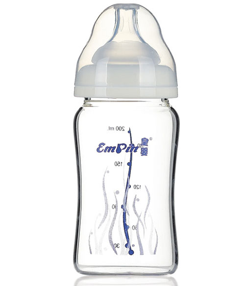 皇嬰寬口晶鉆玻璃大奶瓶200ml白色