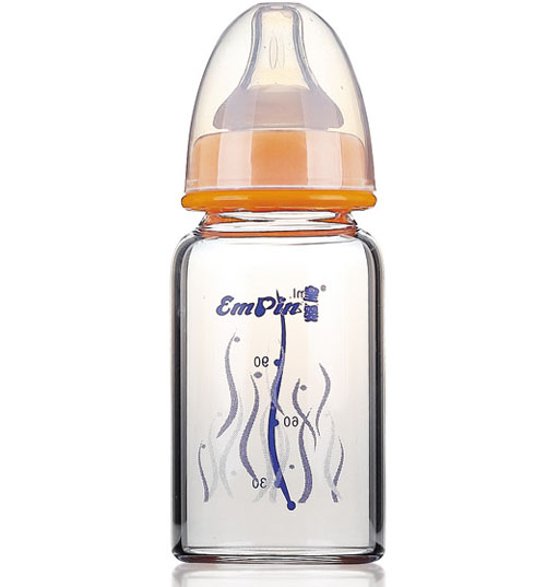 皇嬰寬口晶鉆玻璃小奶瓶120ml橘黃色