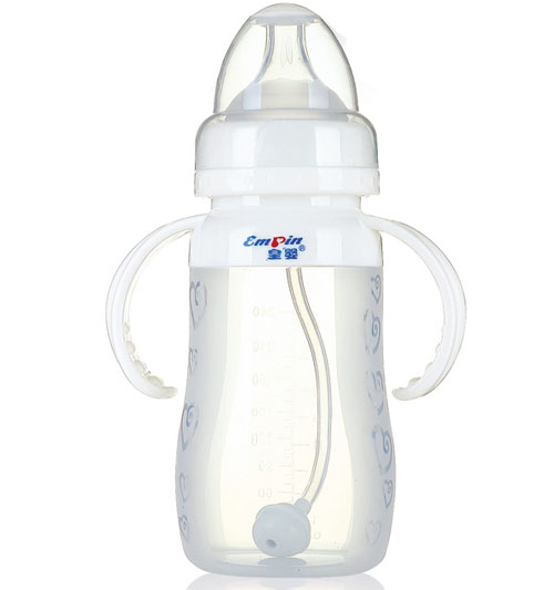皇嬰寬口硅膠自動奶瓶240ml白色