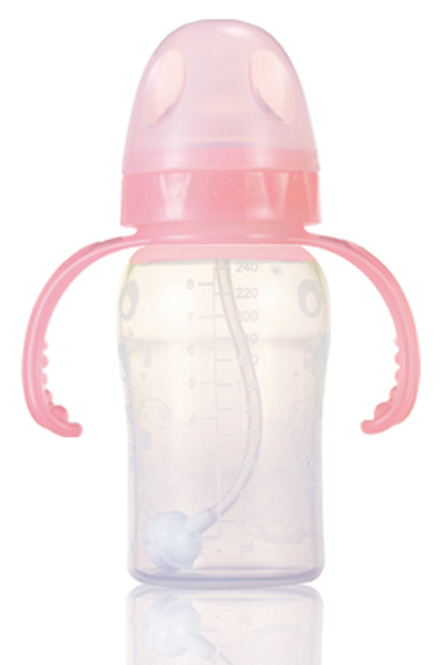 媽媽易300毫升全自動(dòng)雙柄寬口硅膠奶瓶(pp包裝)粉色