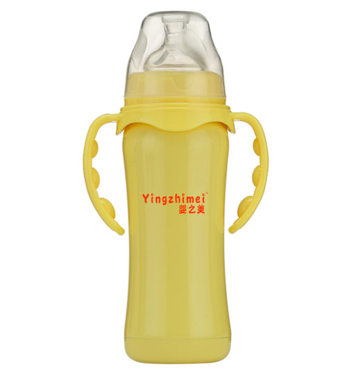 嬰之美寬口雙耳自動(dòng)不銹鋼保溫奶瓶180ML黃色
