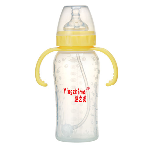 嬰之美寬口雙耳自動硅膠弧形奶瓶300ML黃色