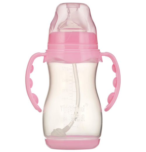 嬰之美寬口雙耳自動葫蘆PP奶瓶帶底270ML粉色