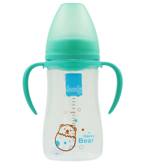 貝斯比寬口自帶刻度異形PP奶瓶240ml綠色