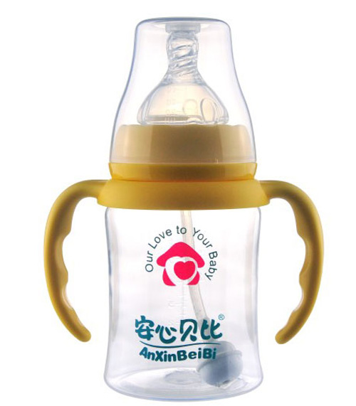 安心貝比雙柄標(biāo)口自動(dòng)吸管弧形奶瓶210ml