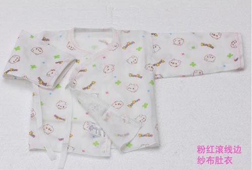 KUNKUNyinge紗布肚衣粉紅滾線邊
