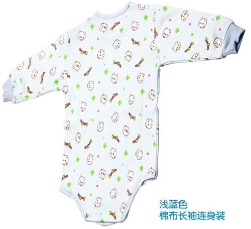 KUNKUNyinge棉布長袖連身裝淺藍色