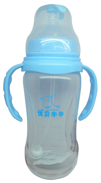 優(yōu)貝牛牛藍色寬口雙柄全自動PP奶瓶280ml