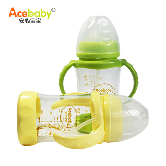 安心寶寶180ml防摔雙耳自動(dòng)高硼硅玻璃奶瓶黃色綠色豎裝