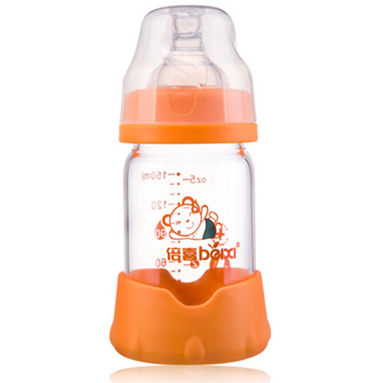 倍喜寬口直身玻璃奶瓶150ML(橙色)