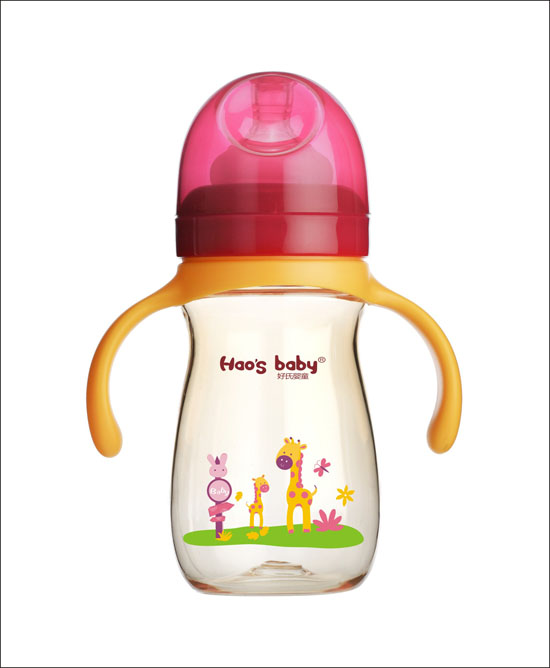 好氏嬰童長(zhǎng)頸鹿印花紅色雙柄奶瓶(中)
