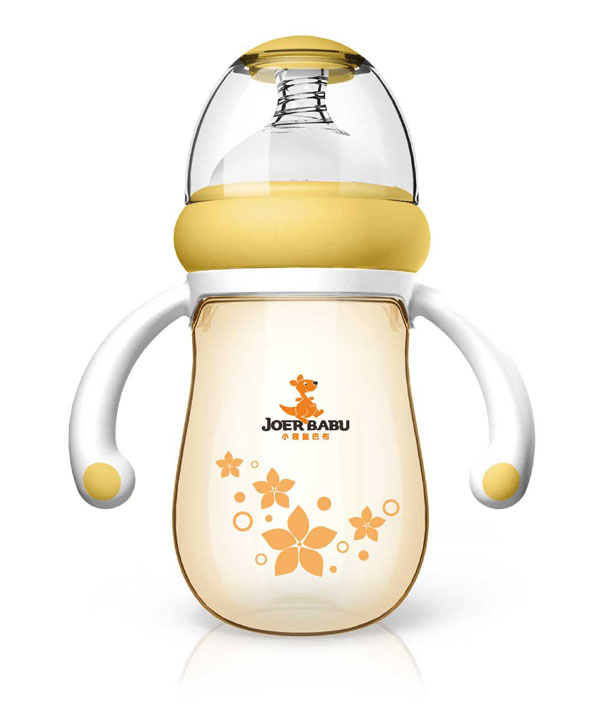 小袋鼠巴布梨形PPSU自動(dòng)寬口奶瓶240ml黃色