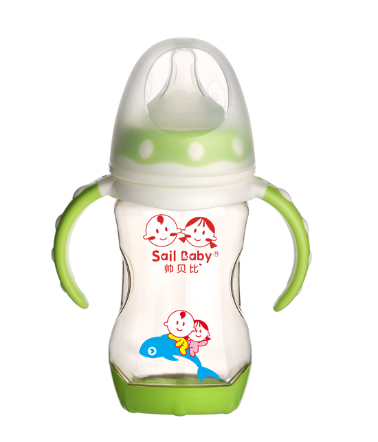 帥貝比PP自動有柄奶瓶綠色