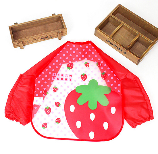 yingeEVA免洗吃飯衣圍兜圍嘴長袖紅草莓