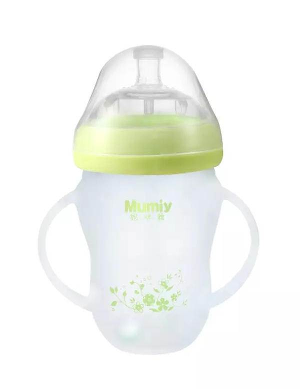 媽咪雅有柄自動廣口硅膠玻璃奶瓶