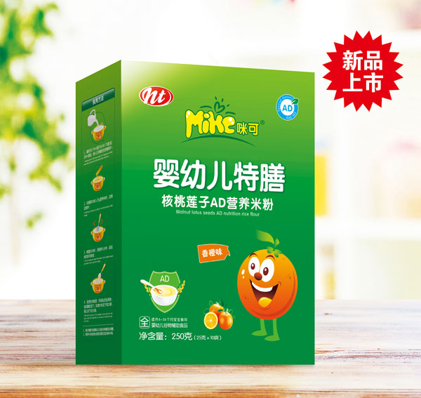 咪可嬰幼兒特膳核桃蓮子AD營養(yǎng)米粉(香橙味)盒裝