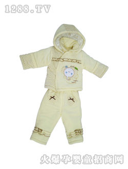 安嬰寶黃色翻領帶帽斜開套