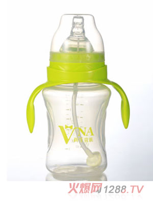 VNA綠盾240ml寬口腰紋雙耳自動PP奶瓶