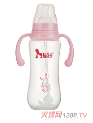 孩兒寶粉色標口圓弧自動PP奶瓶300ml