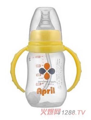 愛(ài)普麗標(biāo)口弧形pp奶瓶120ml（黃）