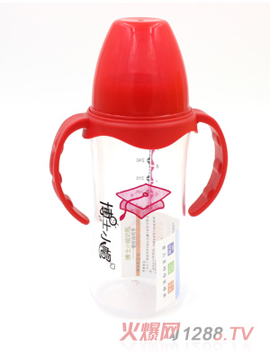博士小帽P(pán)P有柄自然親子寬口奶瓶300ml紅色