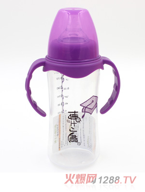 博士小帽P(pán)P有柄自然親子寬口奶瓶300ml紫色