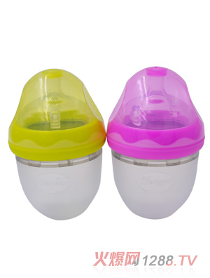 喂嗨皮120ml超寬口徑安撫型硅膠奶瓶綠色粉色
