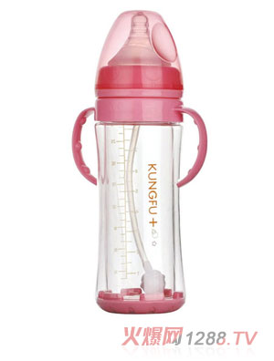 功夫?qū)氊惥с@玻璃寬口防摔自動(dòng)小奶瓶紅色