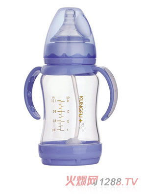 功夫?qū)氊惥с@玻璃寬口徑防脹氣自動(dòng)奶瓶紫色