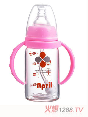 Happy100寬口玻璃奶瓶粉色