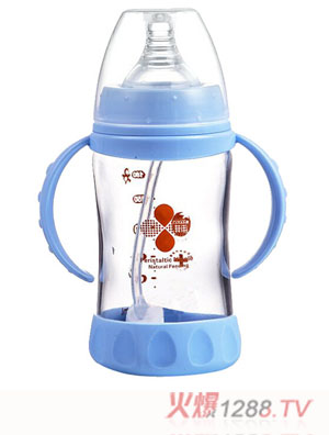 Happy100新生兒帶手柄寬口高溫防爆水晶玻璃奶瓶