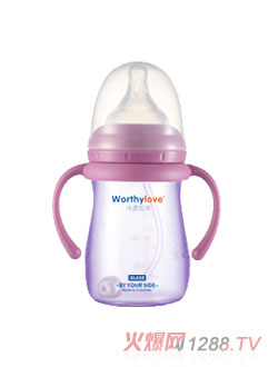 Worthylove沃德拉夫yingye帶手柄晶鉆玻璃奶瓶紅色