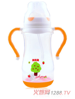 陽(yáng)光兔感溫PP寬口奶瓶330ML橙色