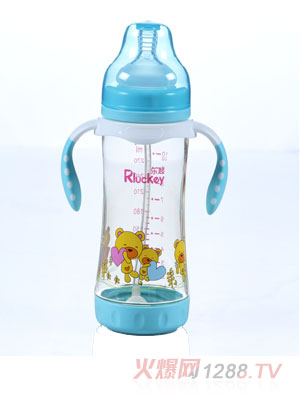 樂(lè)起300ML帶柄寬口徑防滑奶瓶藍(lán)色