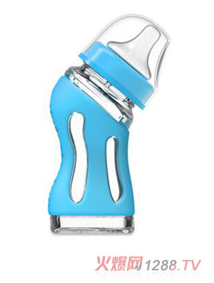 兔媽彎口玻璃奶瓶天藍(lán)