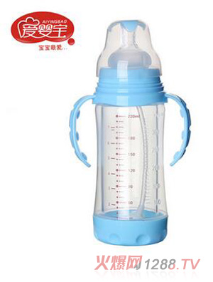 愛嬰寶晶鉆玻璃自動吸管奶瓶220ml