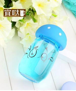 宜噠創(chuàng)意防爆玻璃水杯蘑菇蓋大肚杯耐熱藍(lán)色